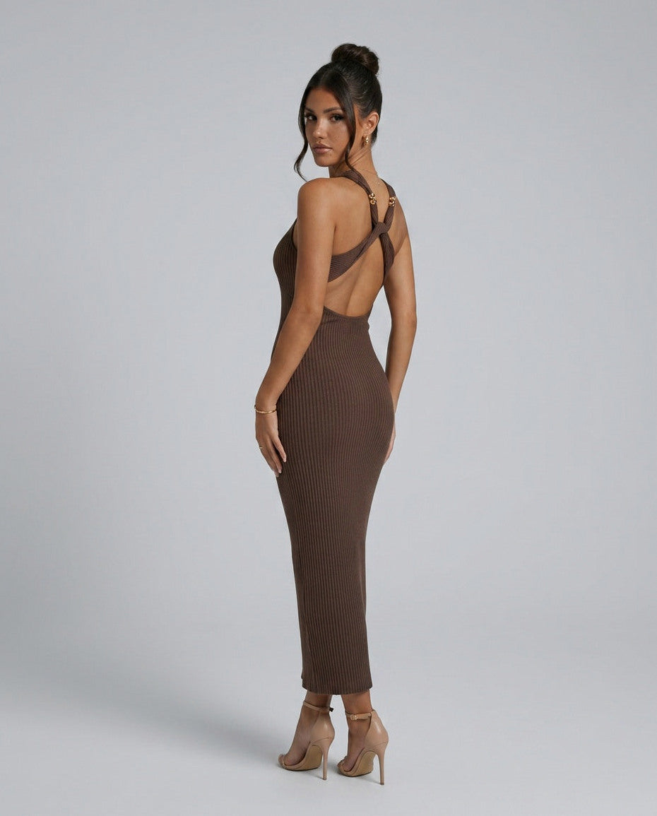 Ribbed Knit Halter Maxi Dress