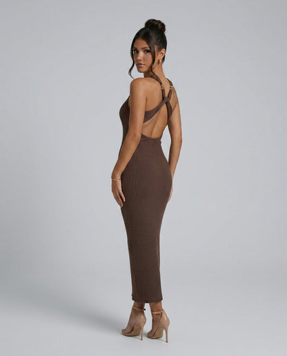 Ribbed Knit Halter Maxi Dress