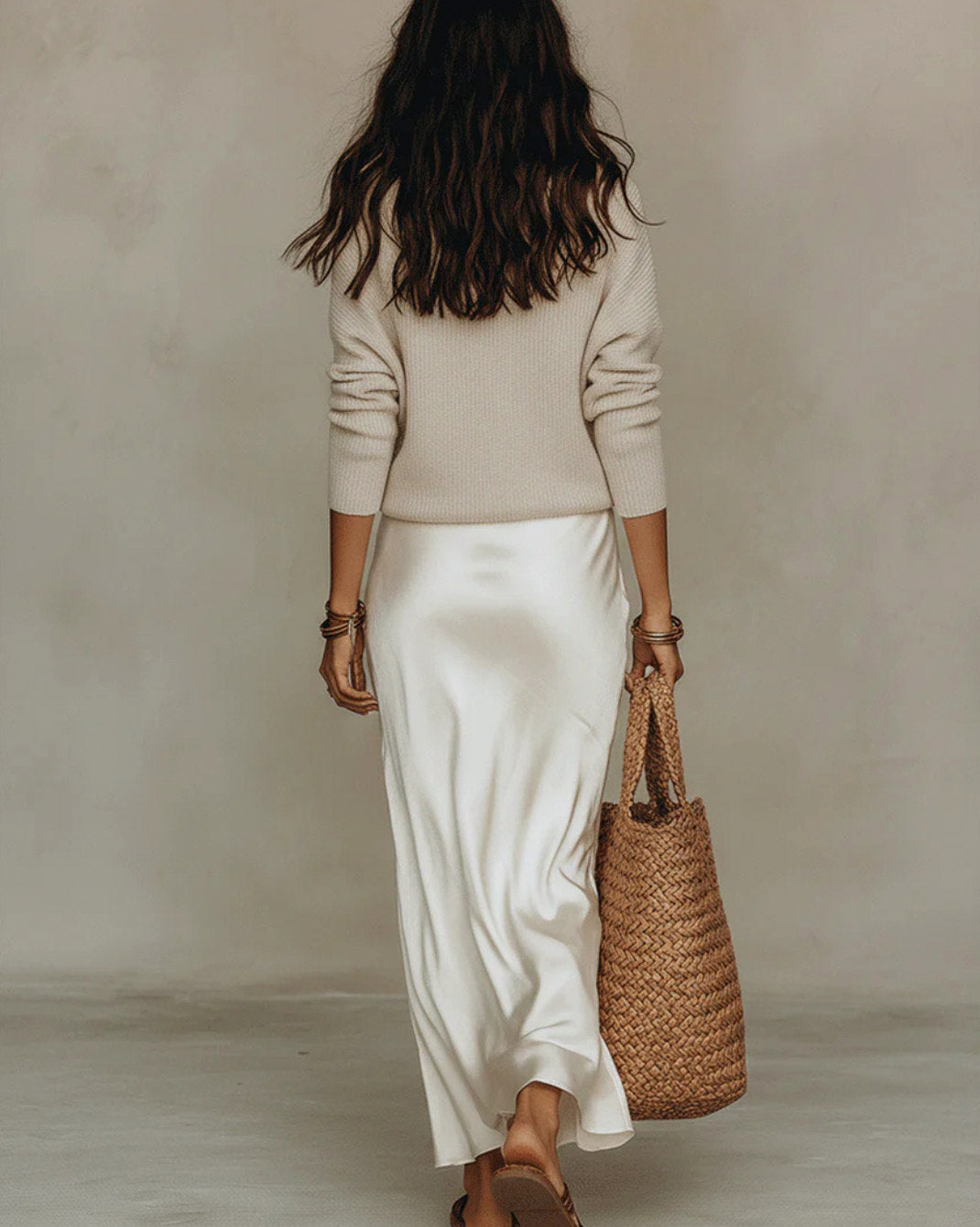 Satin Slip Dress and Sweater Set