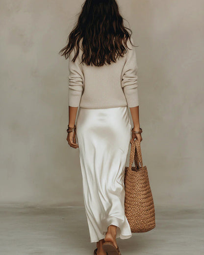 Satin Slip Dress and Sweater Set
