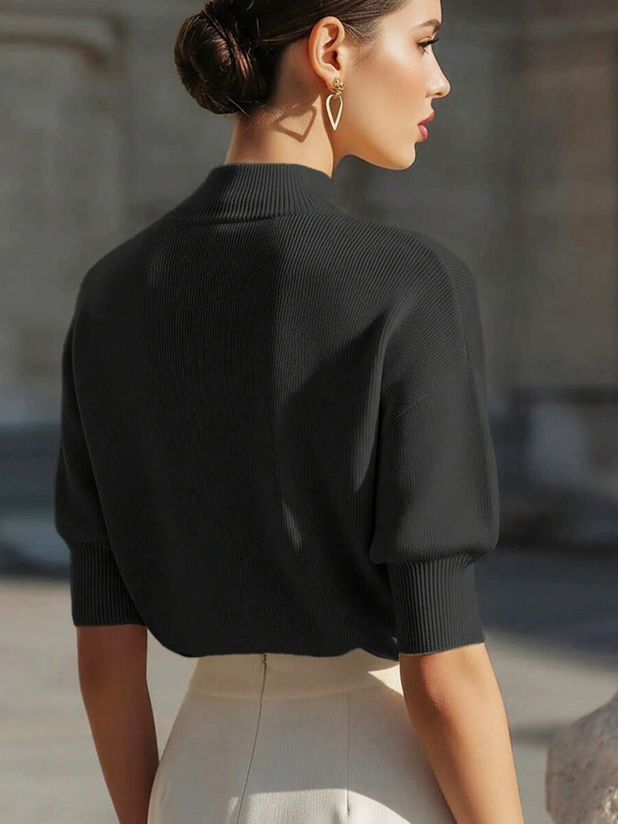 Ribbed Mock Neck Knit Top