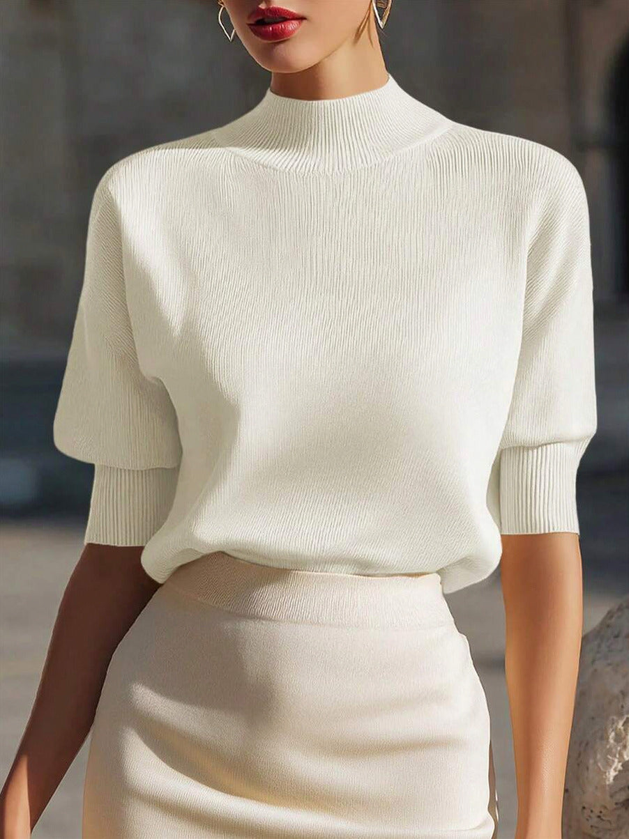 Ribbed Mock Neck Knit Top in White