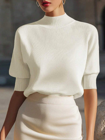 Ribbed Mock Neck Knit Top in White