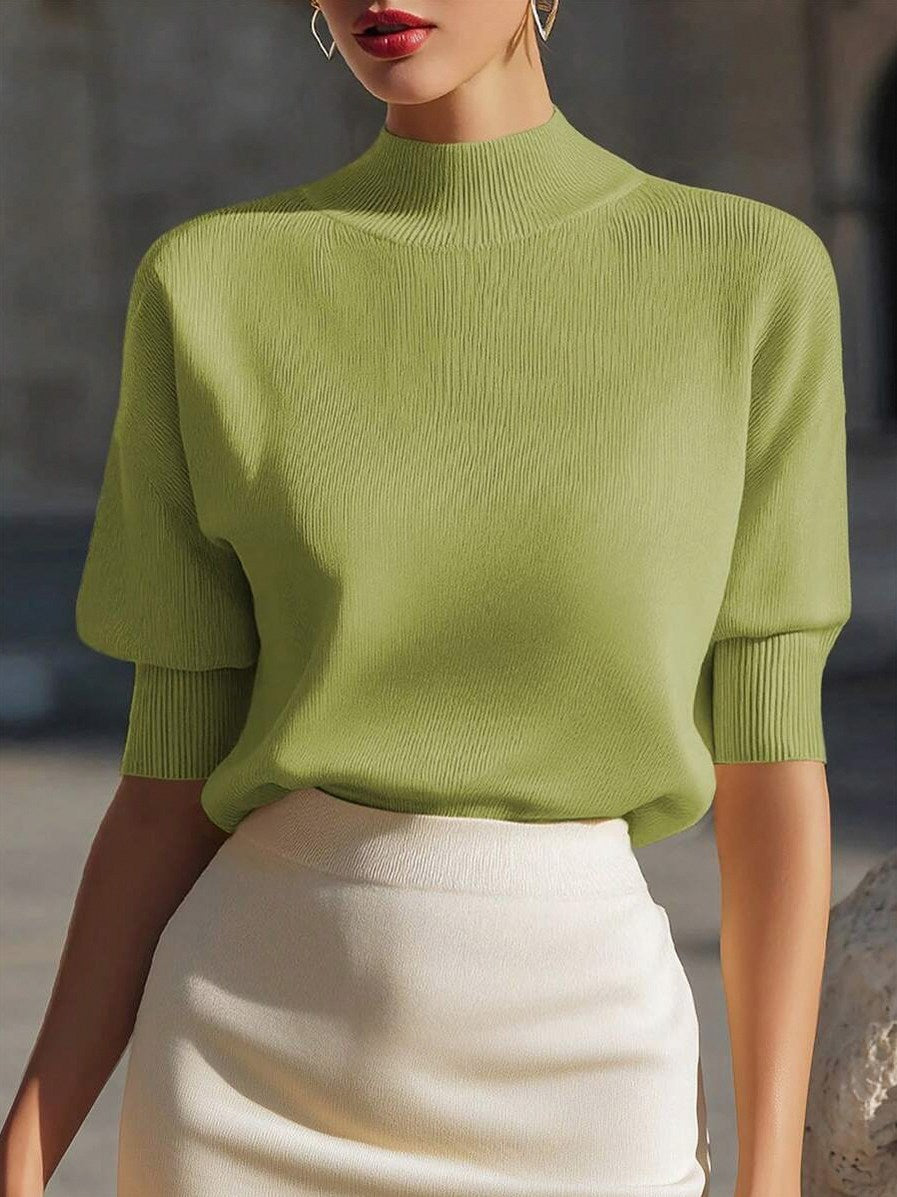 Ribbed Mock Neck Knit Top in Olive Green