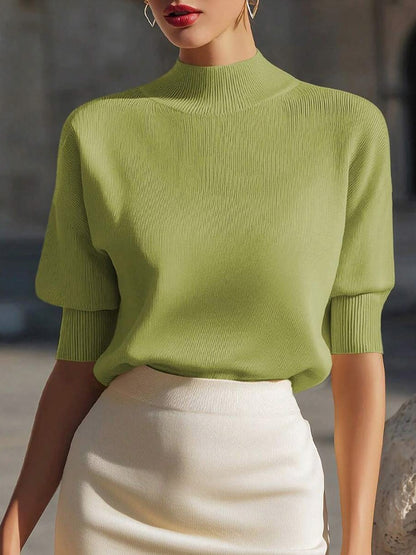 Ribbed Mock Neck Knit Top in Olive Green