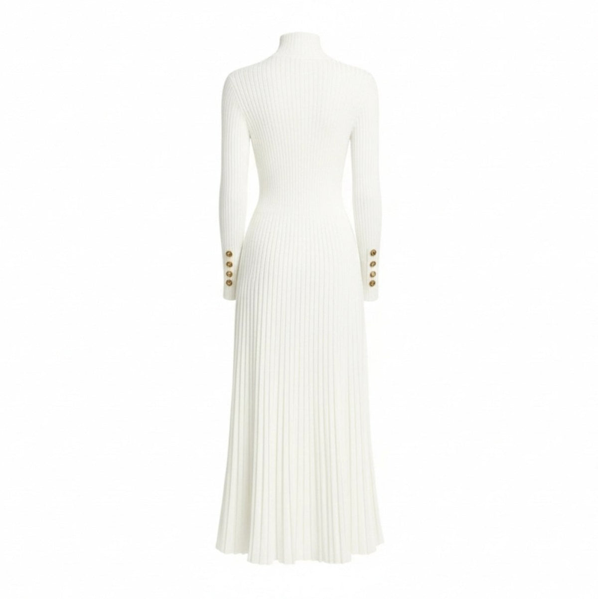 Ribbed Turtleneck Pleated Midi Sweater Dress