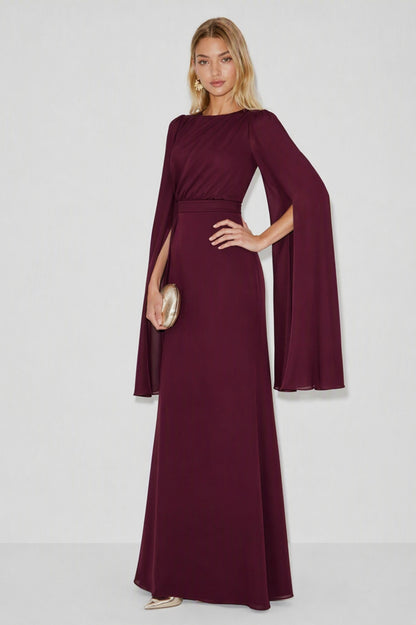 Ruched Cape Sleeve Maxi Dress