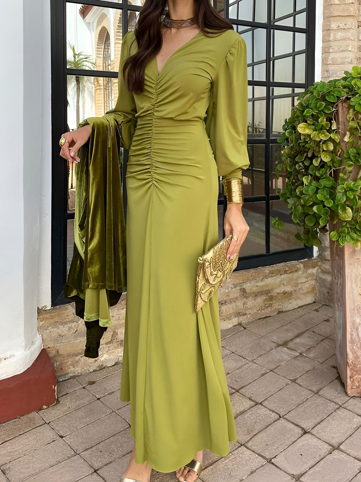 Ruched Long Sleeve Maxi Dress