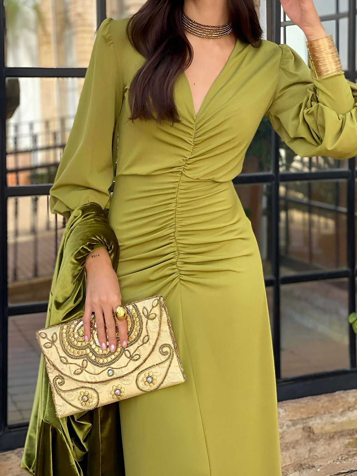 Ruched Long Sleeve Maxi Dress