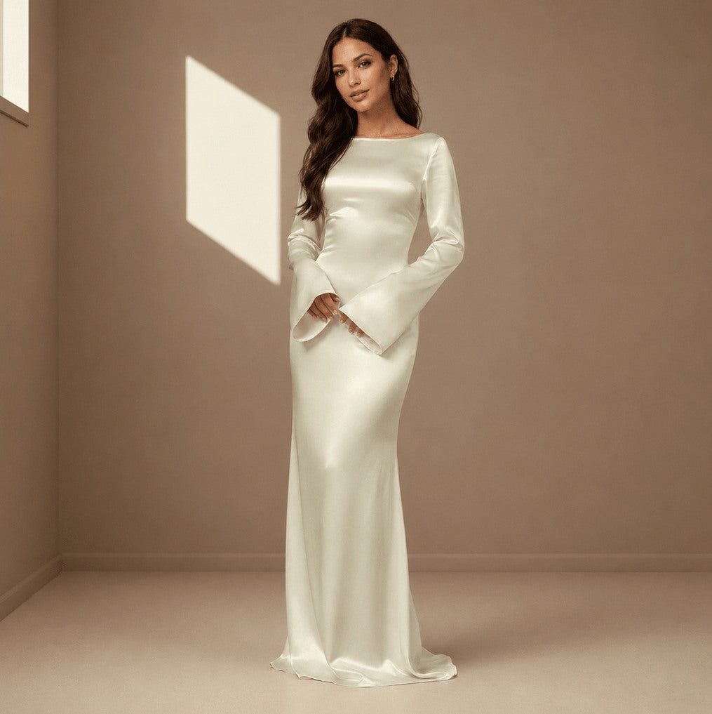 Satin Bell Sleeve Maxi Dress