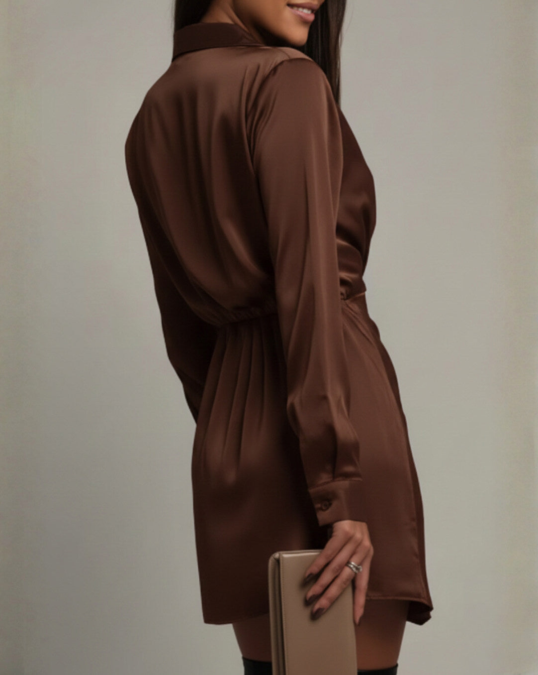 Satin Collared Wrap Mini Dress