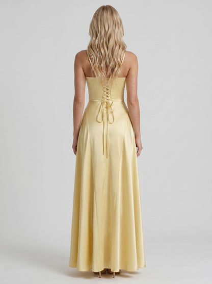Satin Corset A Line Maxi Dress