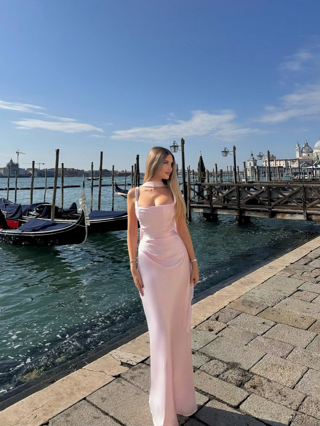 Satin Cowl Neck Maxi Dress