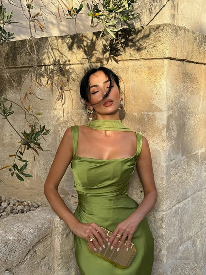 Satin Cowl Neck Maxi Dress