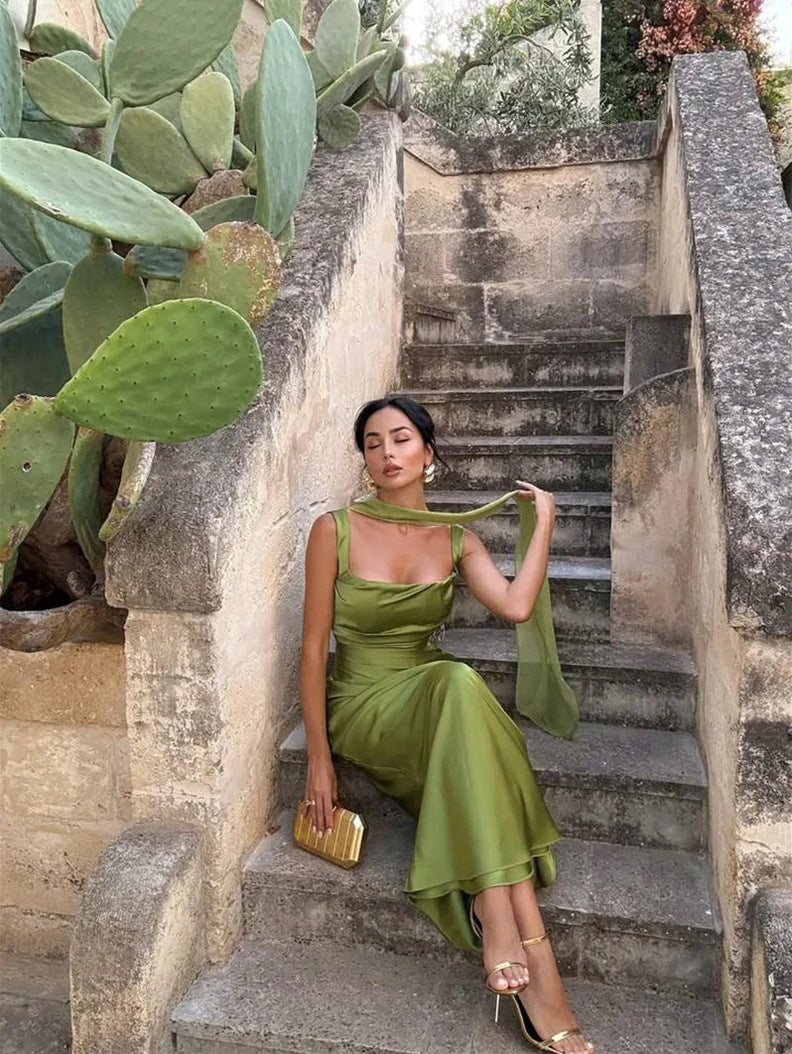 Satin Cowl Neck Maxi Dress