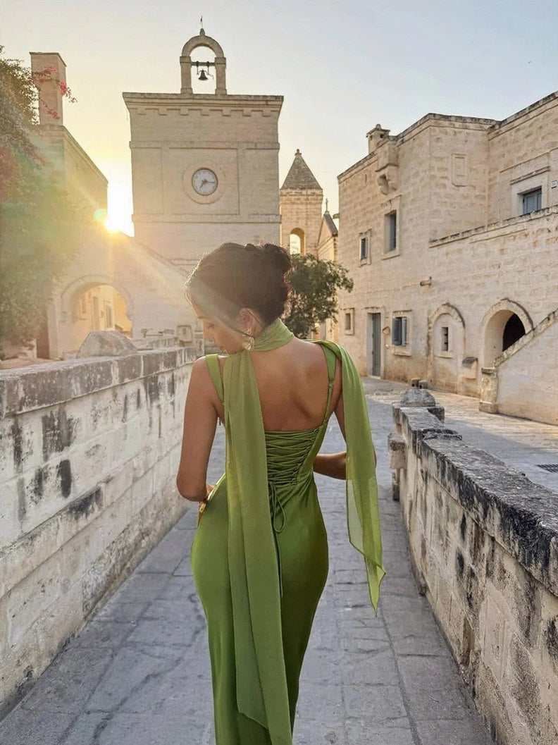 Satin Cowl Neck Maxi Dress