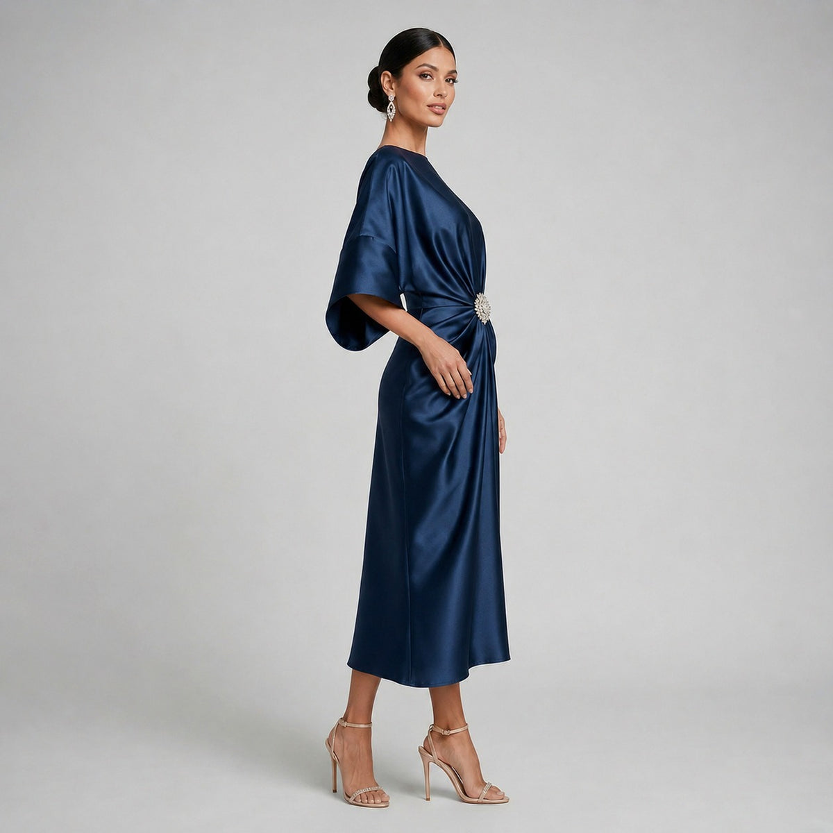 Satin Kimono Sleeve Midi Dress