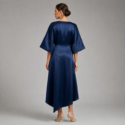 Satin Kimono Sleeve Midi Dress