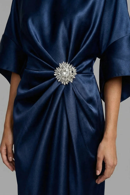 Satin Kimono Sleeve Midi Dress