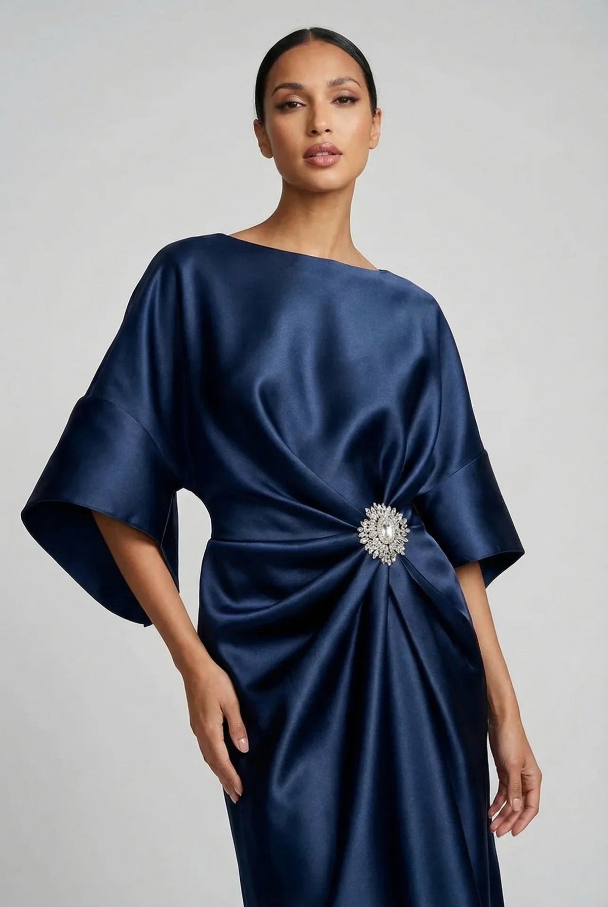 Satin Kimono Sleeve Midi Dress