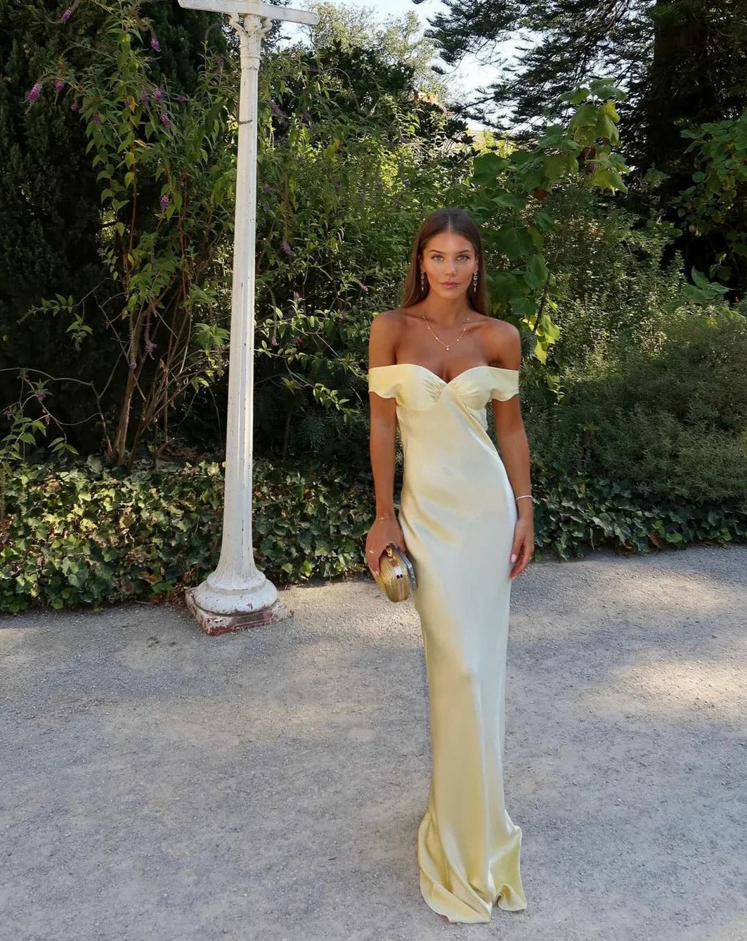 Satin Off Shoulder Maxi Dress