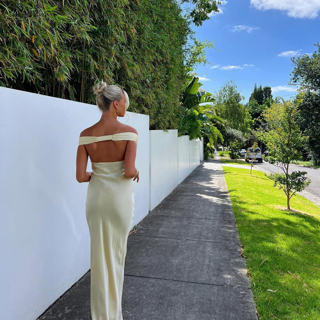 Satin Off Shoulder Maxi Dress