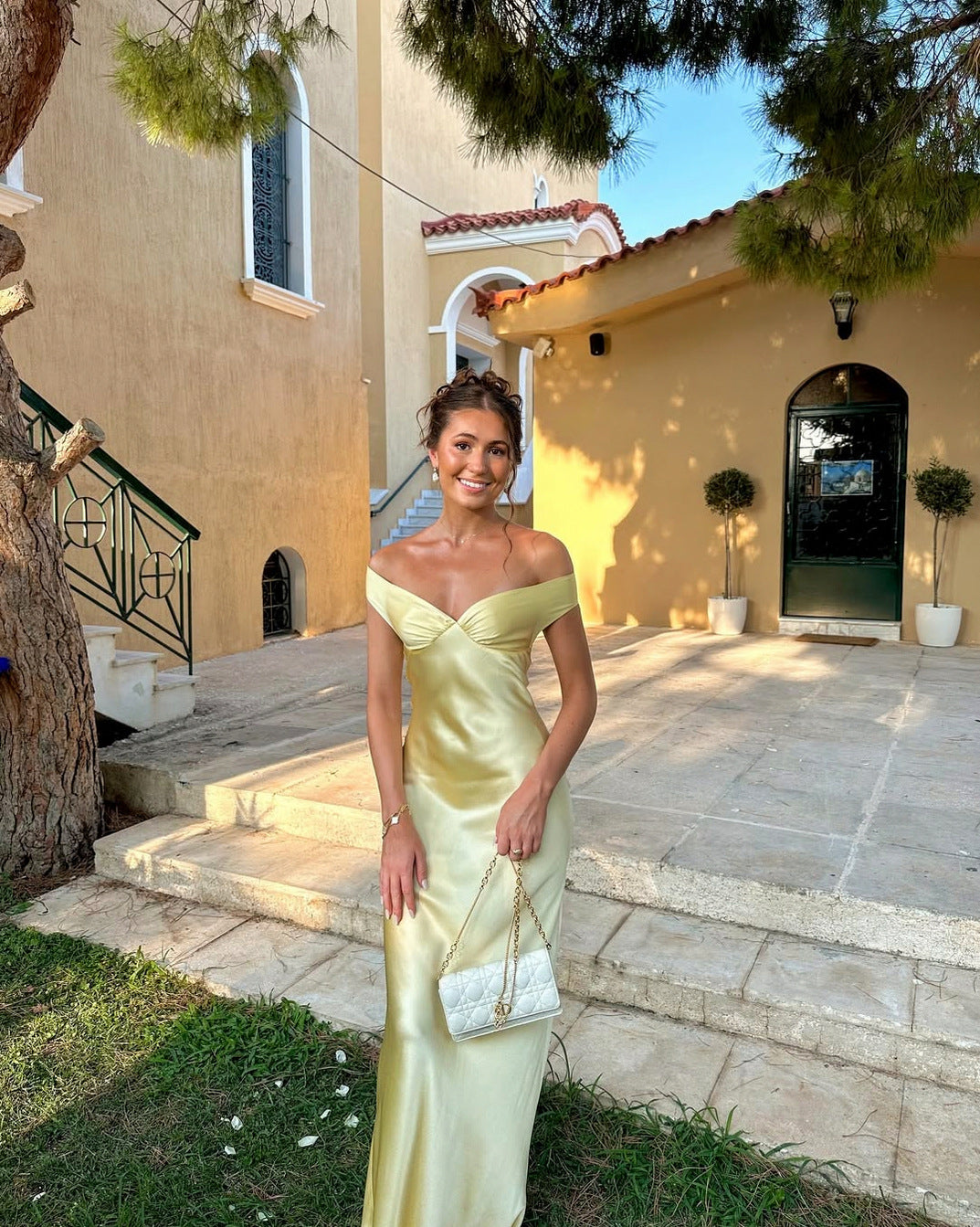 Satin Off Shoulder Maxi Dress