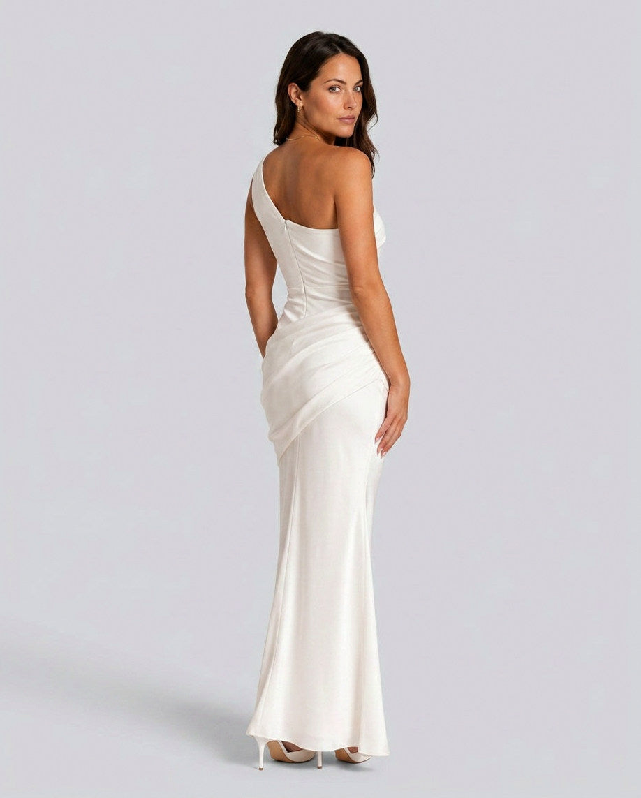 Satin One Shoulder Draped Mermaid Maxi Dress