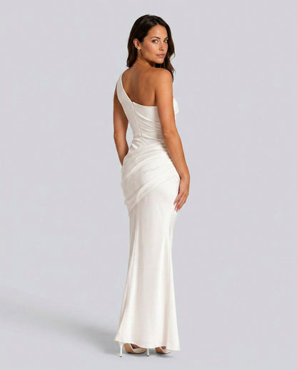 Satin One Shoulder Draped Mermaid Maxi Dress
