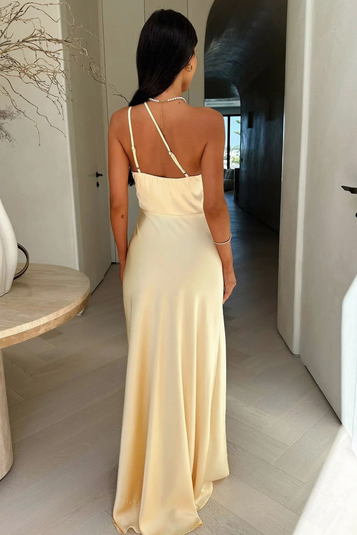 Satin One Shoulder Open Back Maxi Dress
