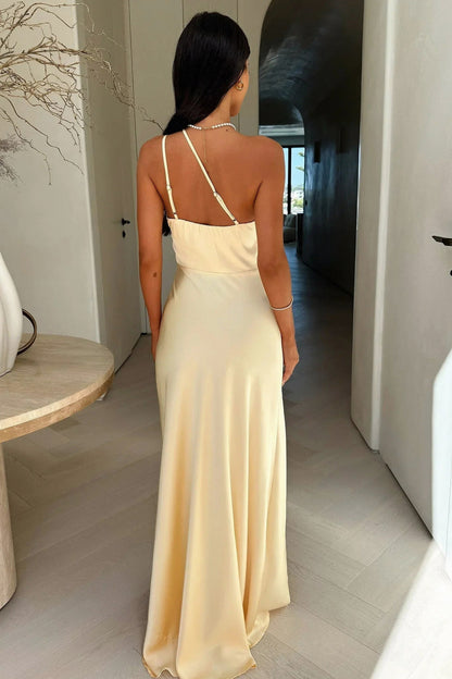 Satin One Shoulder Open Back Maxi Dress