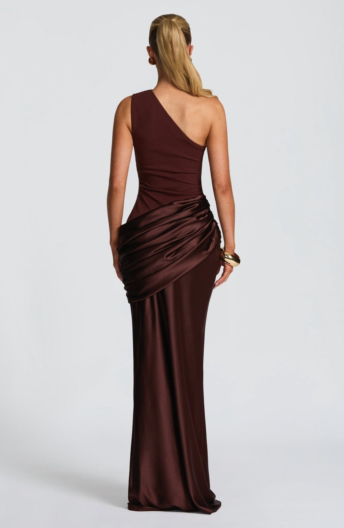 Satin Drop Waist One Shoulder Maxi Dress