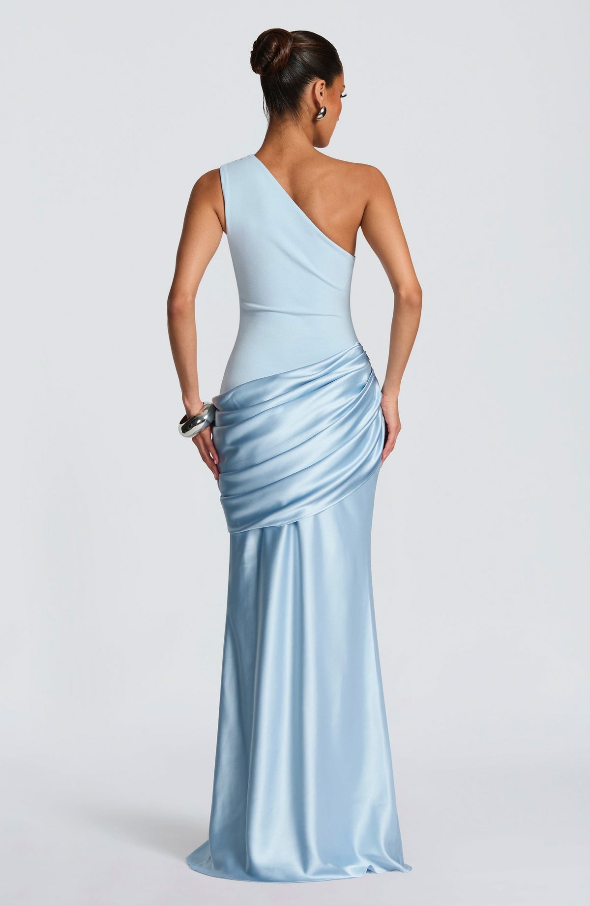 Satin Drop Waist One Shoulder Maxi Dress