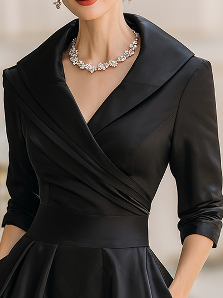 Satin Shawl Collar Midi Dress