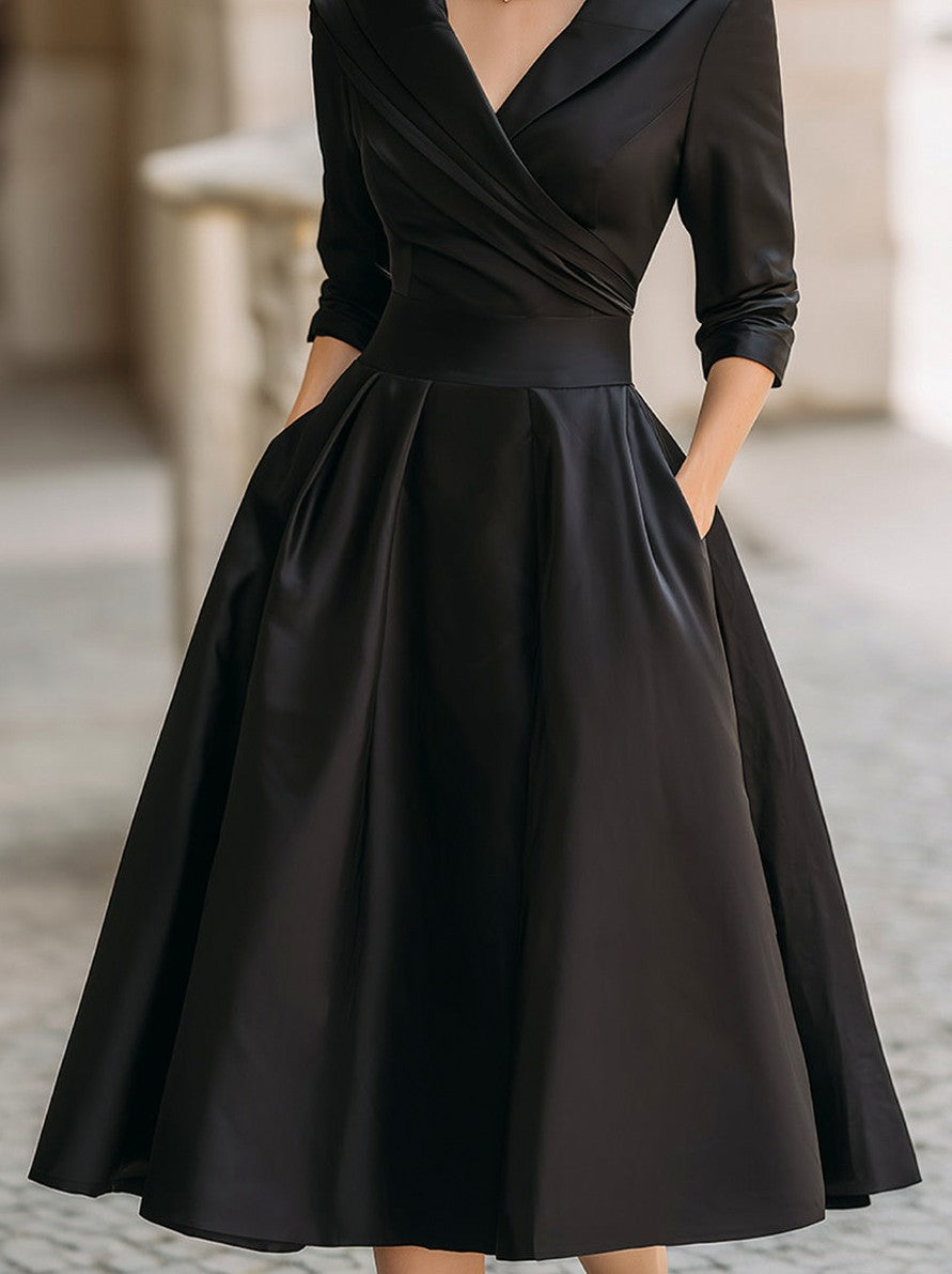 Satin Shawl Collar Midi Dress