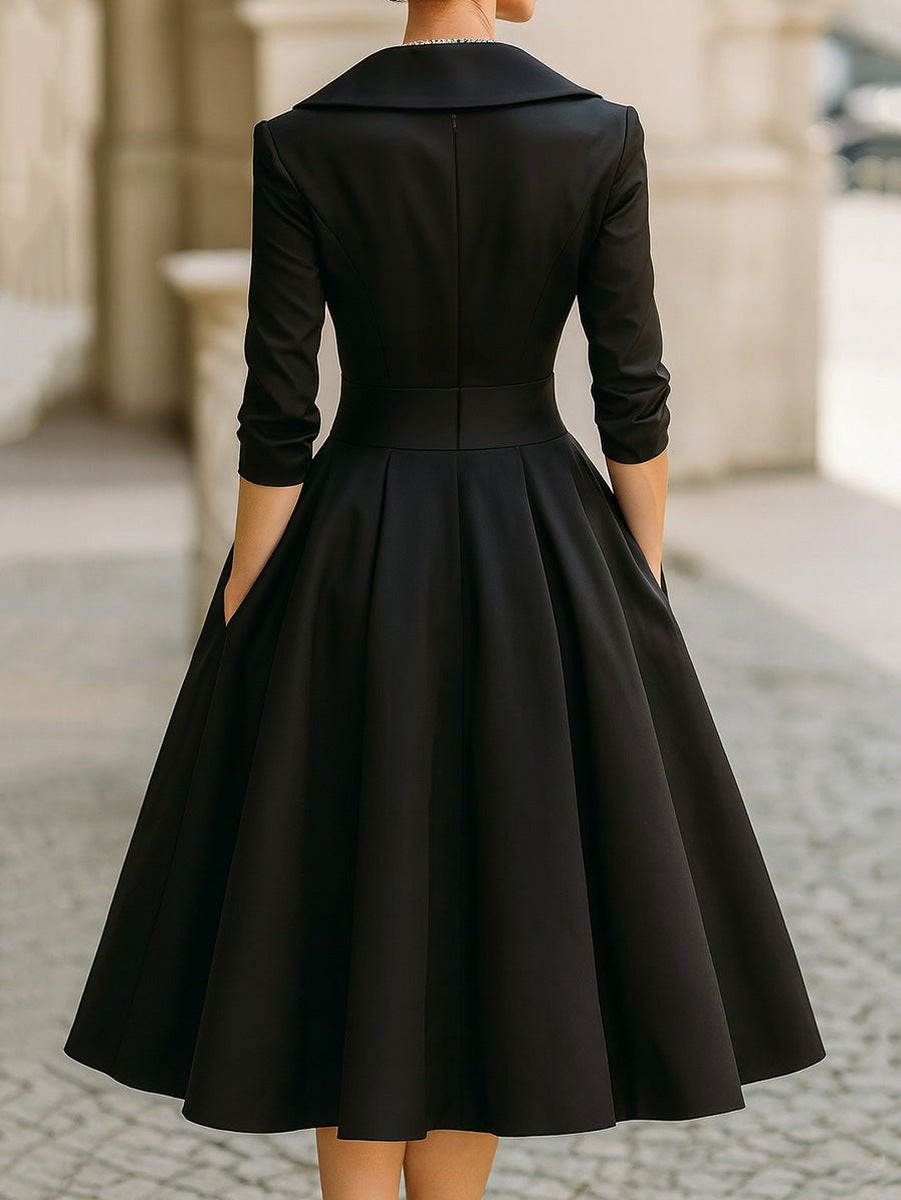 Satin Shawl Collar Midi Dress
