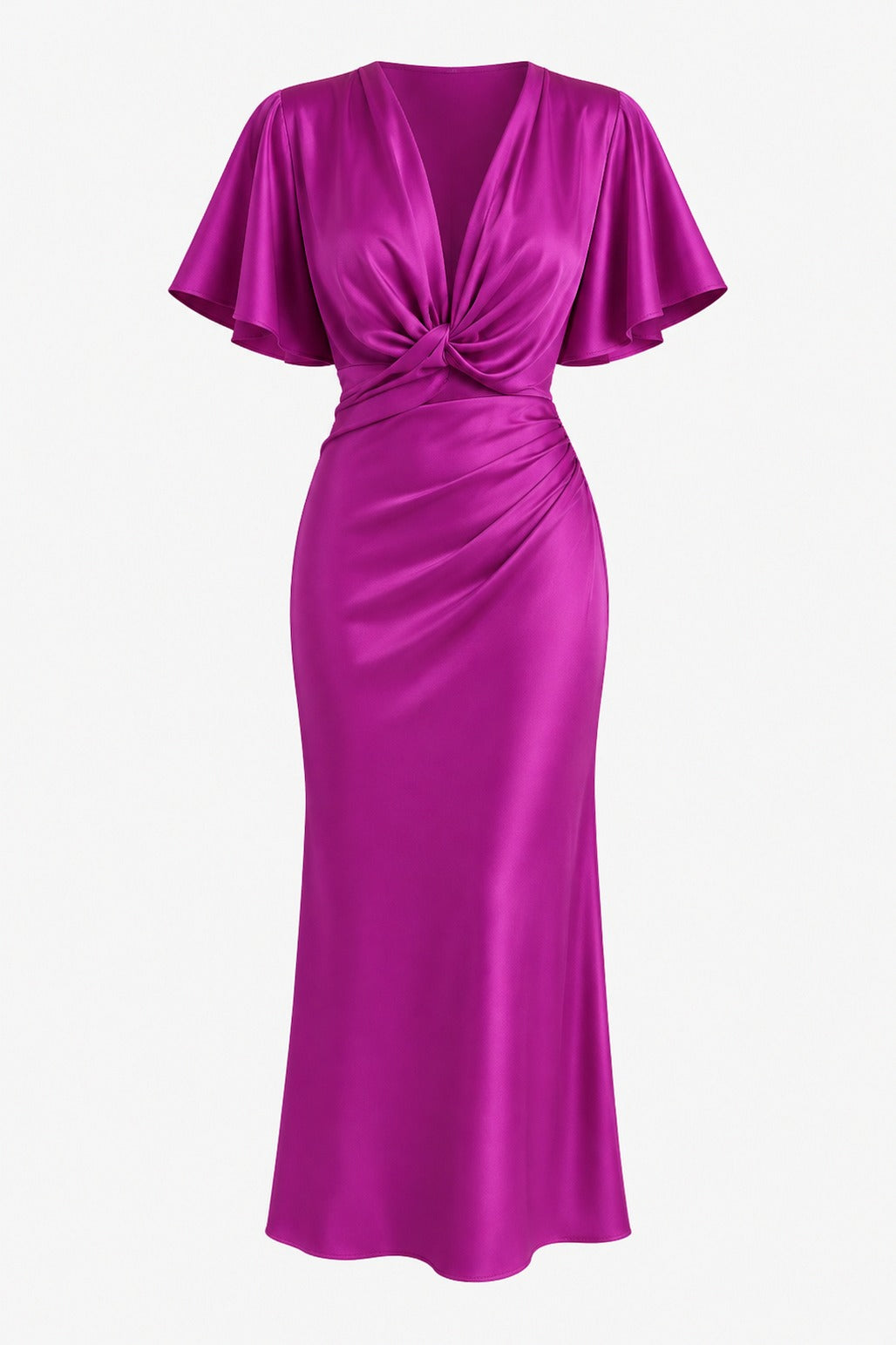 Satin Twist Front Midi Dress