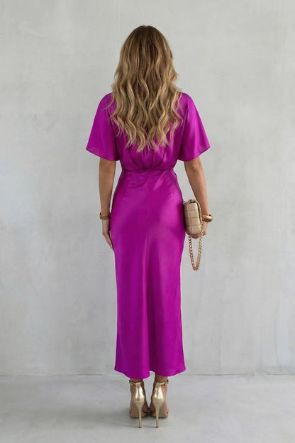 Satin Twist Front Midi Dress