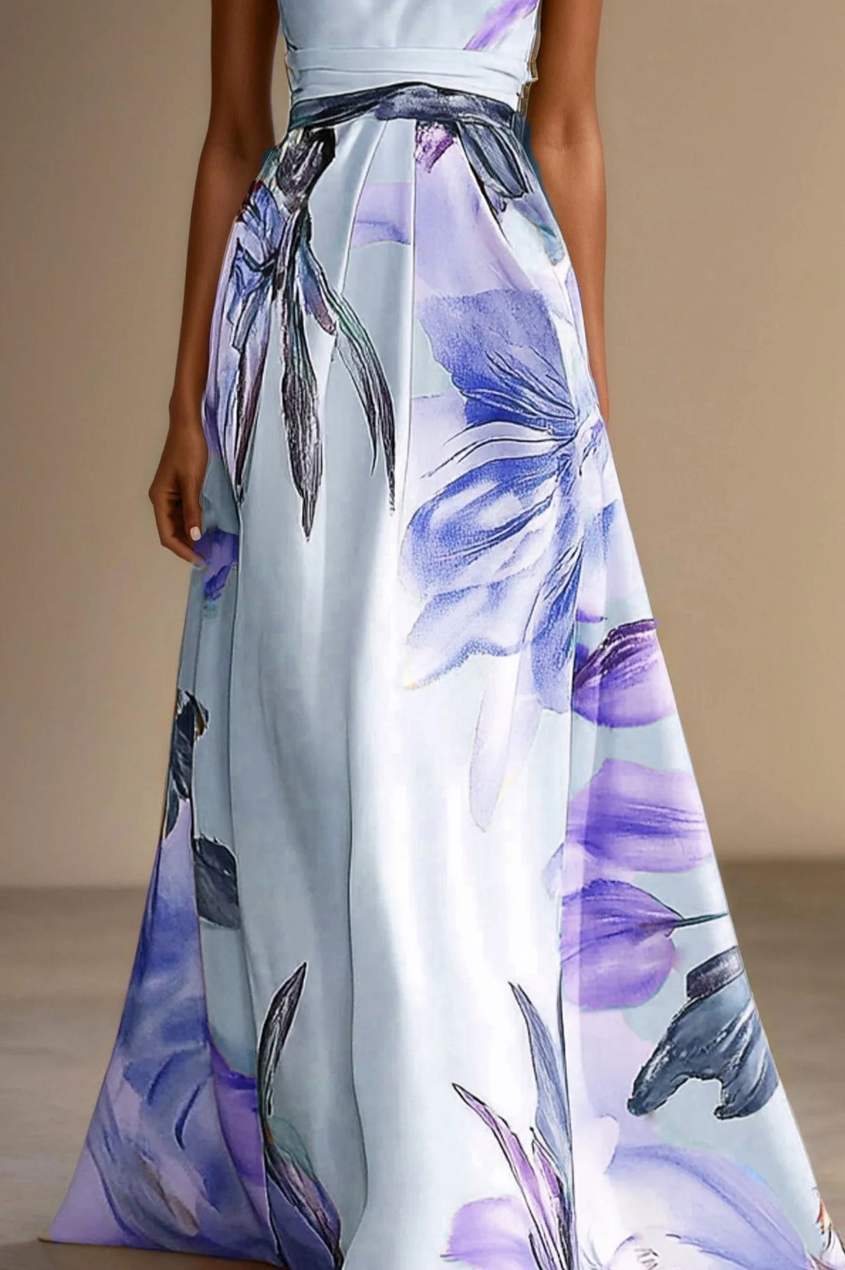 Satin Watercolor Floral Halter Maxi Dress
