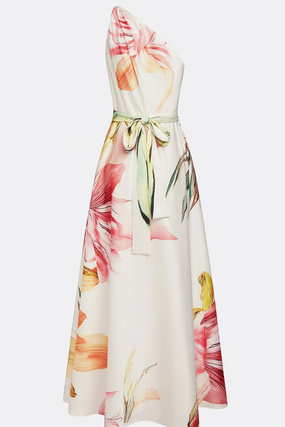 Satin Watercolor Floral Halter Maxi Dress