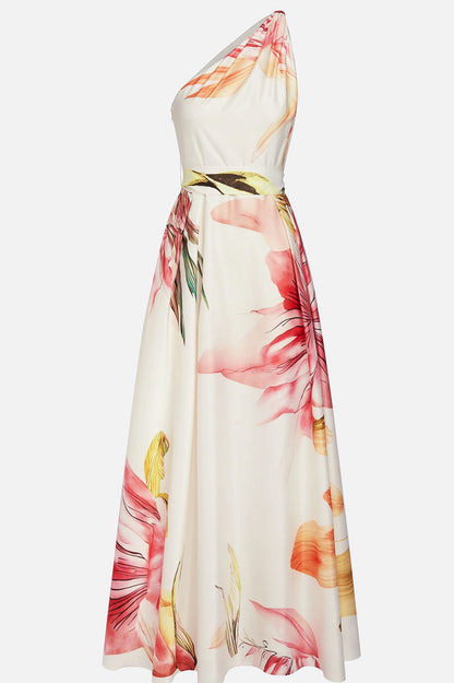 Satin Watercolor Floral Halter Maxi Dress
