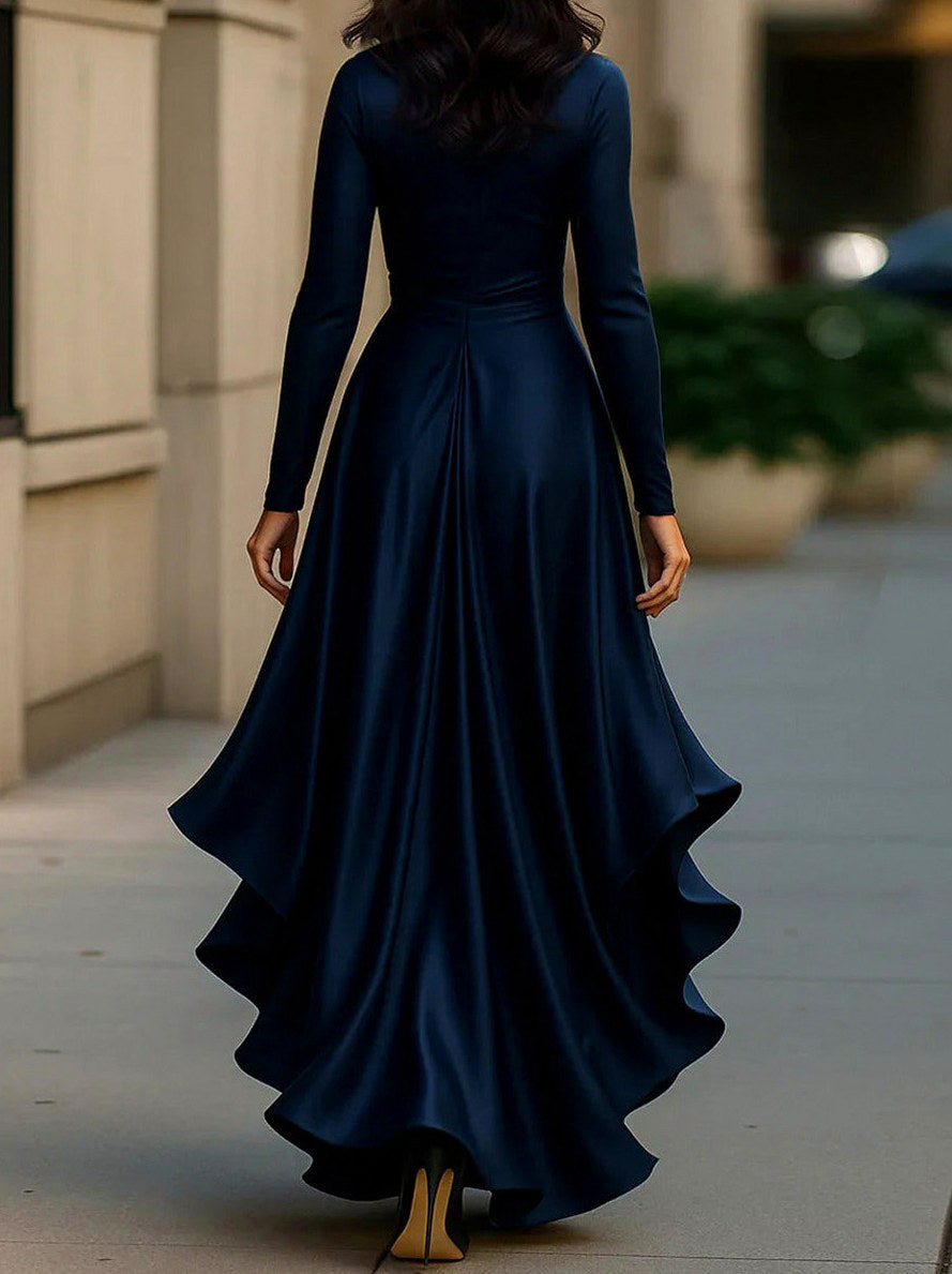 Satin Wrap Ruffle Maxi Dress