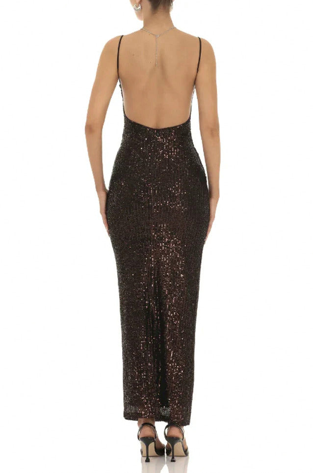 Sequin Open Back Maxi Dress