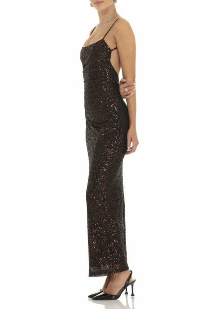 Sequin Open Back Maxi Dress