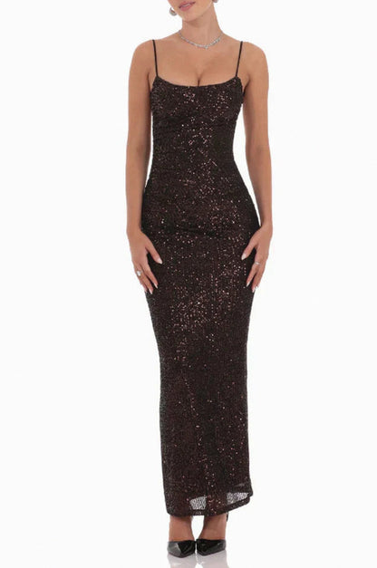 Sequin Open Back Maxi Dress