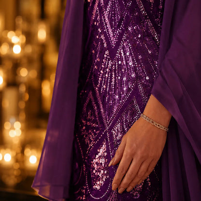 Sequin Print Dress and Chiffon Jacket Set