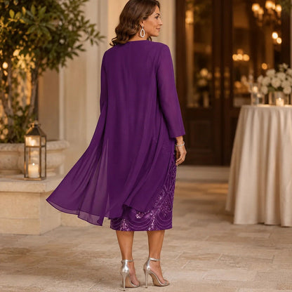 Sequin Print Dress and Chiffon Jacket Set