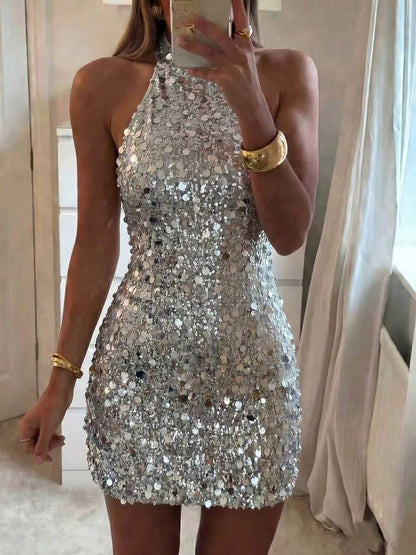 Sequin Halter Mini Dress