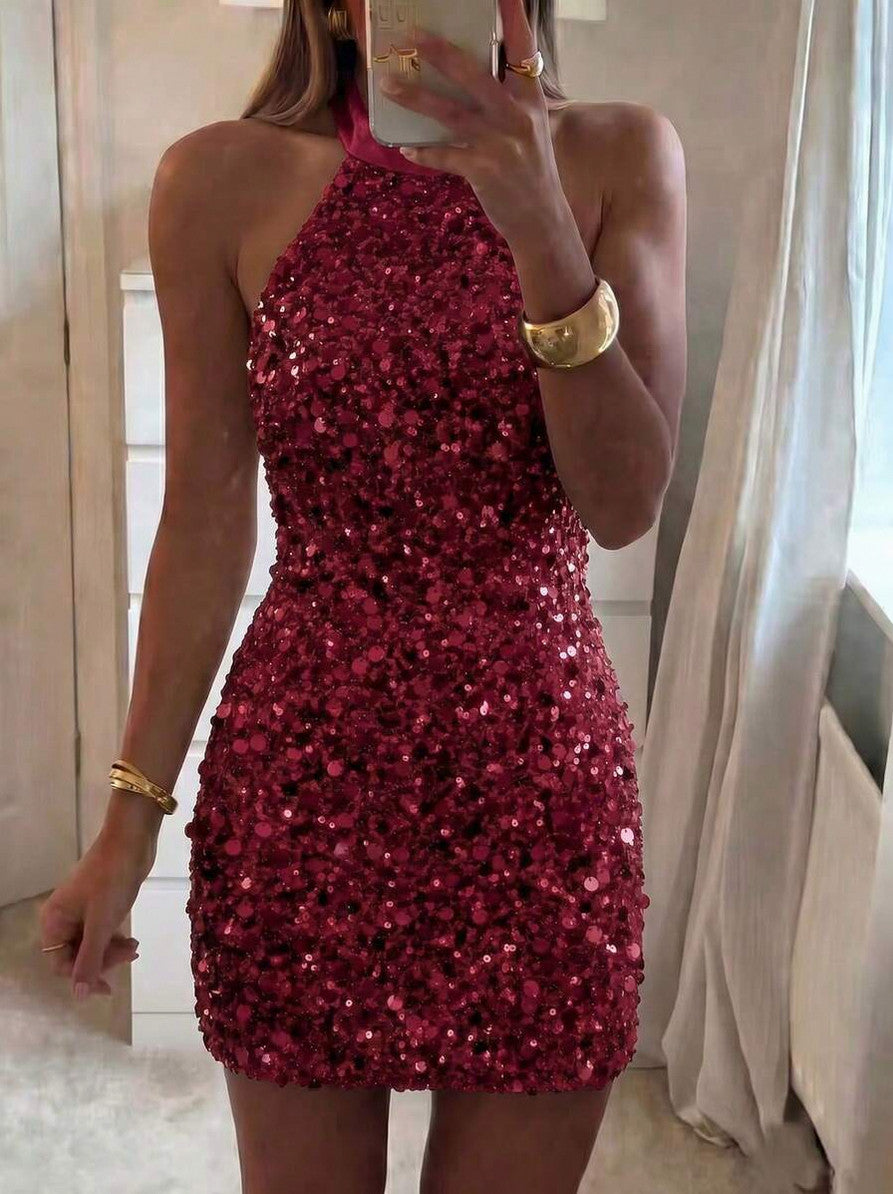 Sequin Halter Mini Dress
