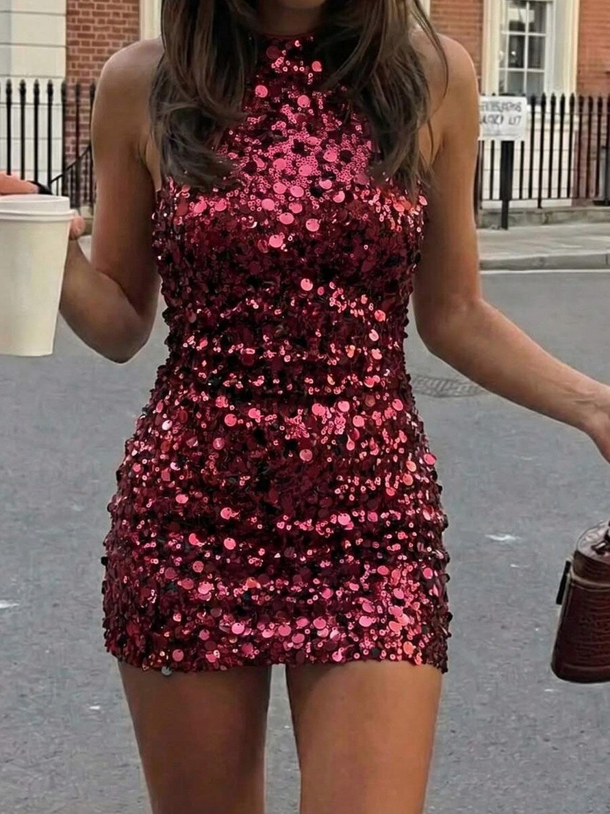 Sequin Halter Mini Dress